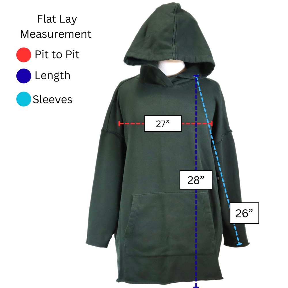 Eileen Fisher Hoodie Womens L Green Organic Cotton Oversized Raw Edge Sweatshirt - Picture 11 of 11